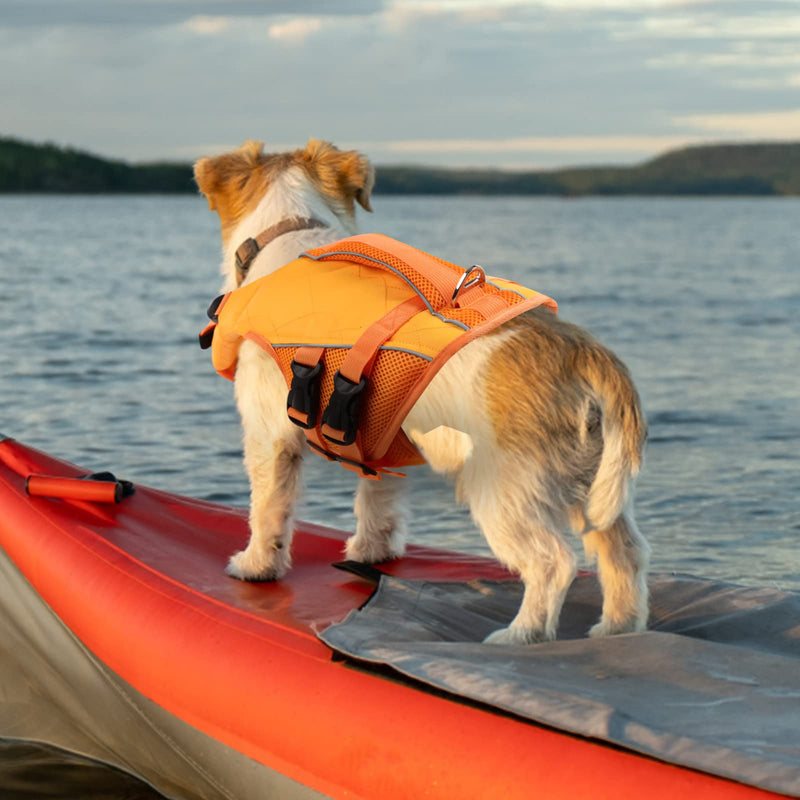 ASENKU Dog Life Jacket with Rescue Handle, Dog Life Vest for Swimming Boating with High Flotation, Ripstop Lightweight Pet Life Preserver with Reflective Stripes for Small Medium Large Dogs Orange
