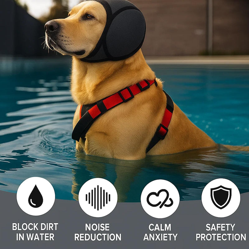Dog Ear Protectors, Comfortable Dog Snood for Noise Protection, Adjustable Dogs Ear Defenders for Swimming, Bathing, and Outdoor Adventures, Fits Head Circumference 35-48cm (Gray, M)