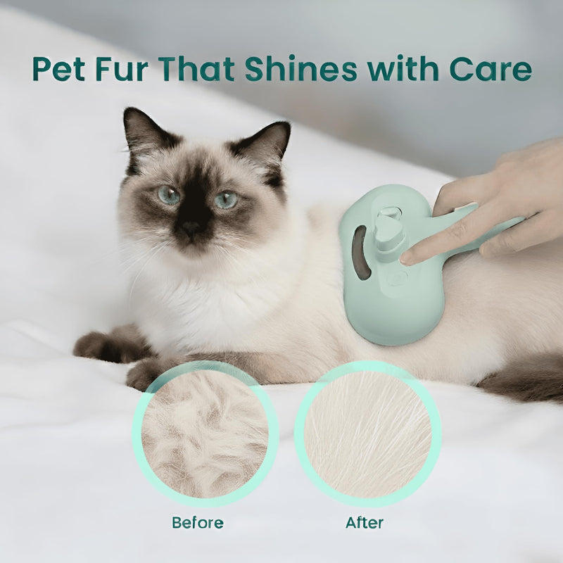 3-in-1 Pet Steam Brush for Cats & Dogs, Self Cleaning Grooming Brush with Mist Spray for Deshedding & Hair Removal, Gentle Massage Comb for Long & Short Haired Pets, 200 ml Waterless Shampoo Included - PawsPlanet Australia