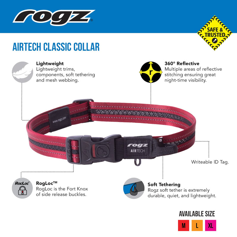 Rogz Airtech Classic Dog Collar Medium - Rock Red - PawsPlanet Australia
