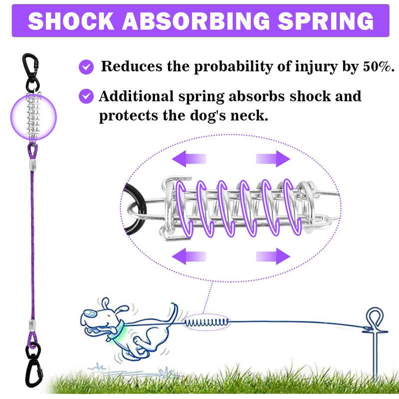 Dog Tie Out Cable 10ft/15ft/20ft/30ft Dog Runner for Yard and Outdoor with Swivel Hook Green/Blue/Purple Reflective Lead Dog Chains for Training Small to Medium Dogs Up to 100lbs 4mm 15ft Purple - PawsPlanet Australia