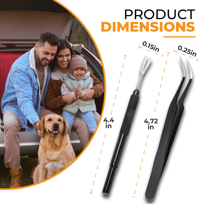 Premium Tick Removal Tool - Stainless Steel Tick & Flea Remover for Pets Dogs Cats Humans -Safe Tick Control Puller &Precision Fine Point Tweezers to Completed Remove Ticks, 1 Set - PawsPlanet Australia