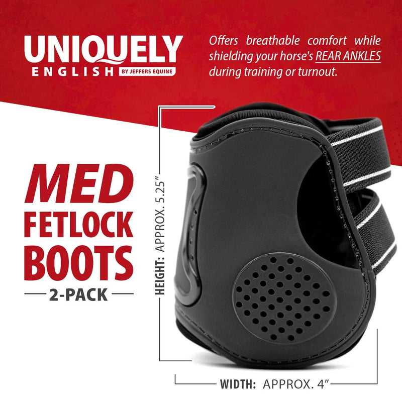 Jeffers Uniquely English Fetlock Boots for Horses, Pair - Breathable Neoprene Horse Leg Protection for Equine Ankles & Lower Leg Support for High Impact Activity & Daily Use - Medium Black