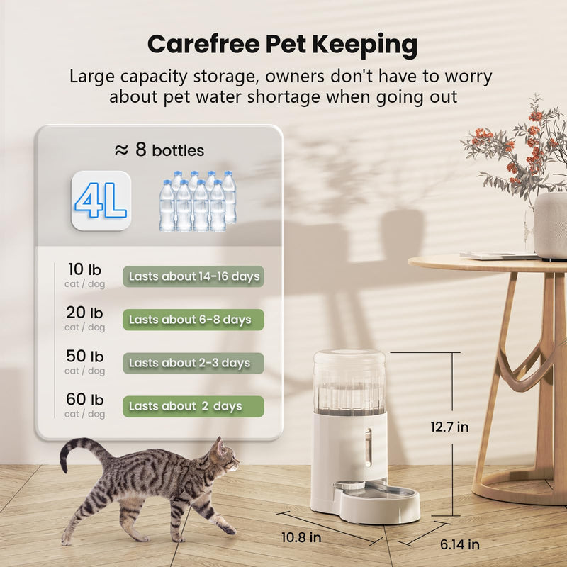 CZPET 4L Pet Water Dispenser Without Electricity Unplugged Automatic Water Bowl Dispenser Gravity Water Dispenser for Cats Water Self Feeder Dog Fountain Dogs Bowl Bottles for Kitten Puppy - PawsPlanet Australia