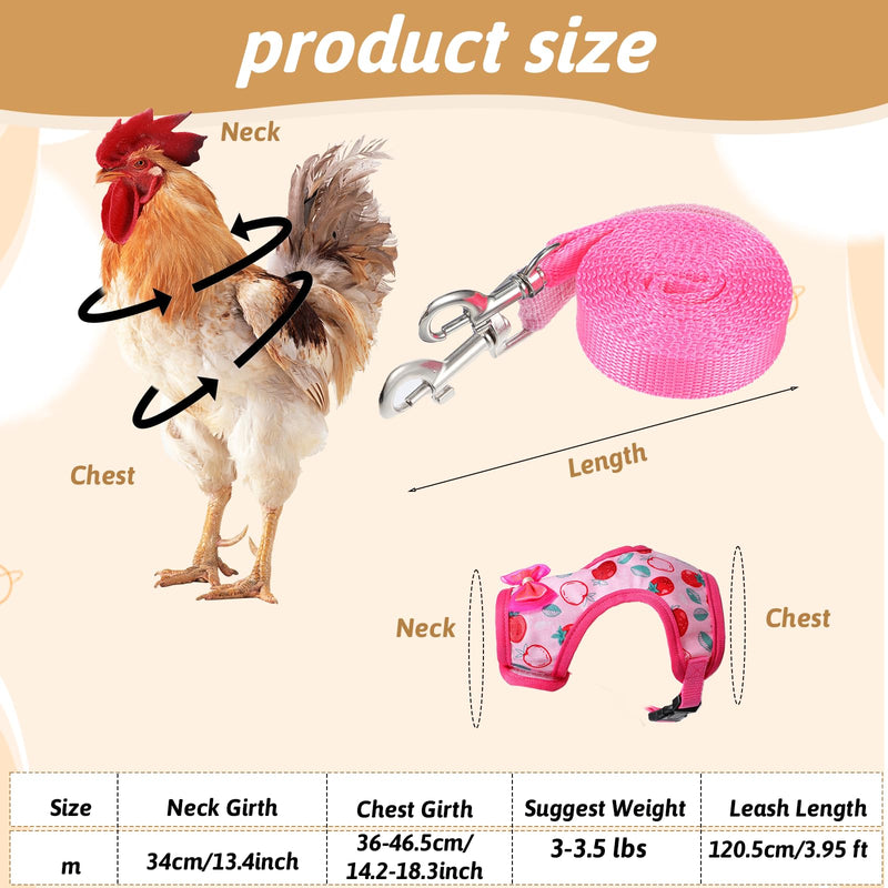 2 Pcs Adjustable Chicken Harness and Leash Set, Comfortable Chicken Vest Elastic Hen Vest with Strawberry Pineapple Print for Small Pets Duck Goose Hen Training Walking Supplies - PawsPlanet Australia