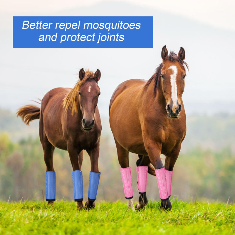 Set of 8 Mesh Fly Boots for Horse Breathable Mesh Horse Boots Protective Loose Wraps Adjustable for Preventing Legs Reduces Flies and Mosquitoes Bites(Blue, Pink,S) S Blue, Pink