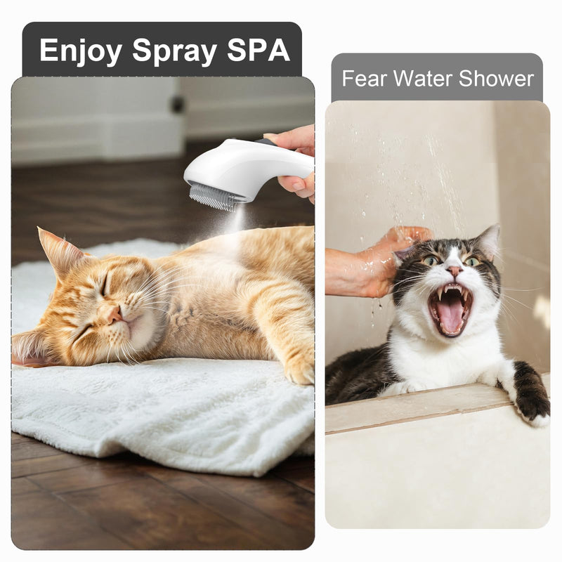 Steam Cat Brush with Release Button, [Ultra-Quiet Design/Comfort-Grip Handle] Pet Spray Dog Brush, Rechargeable Pet Steam Brush for Long Short Hair Cats, Dogs, Rabbits Grooming(Gray-White) Gray-White - PawsPlanet Australia