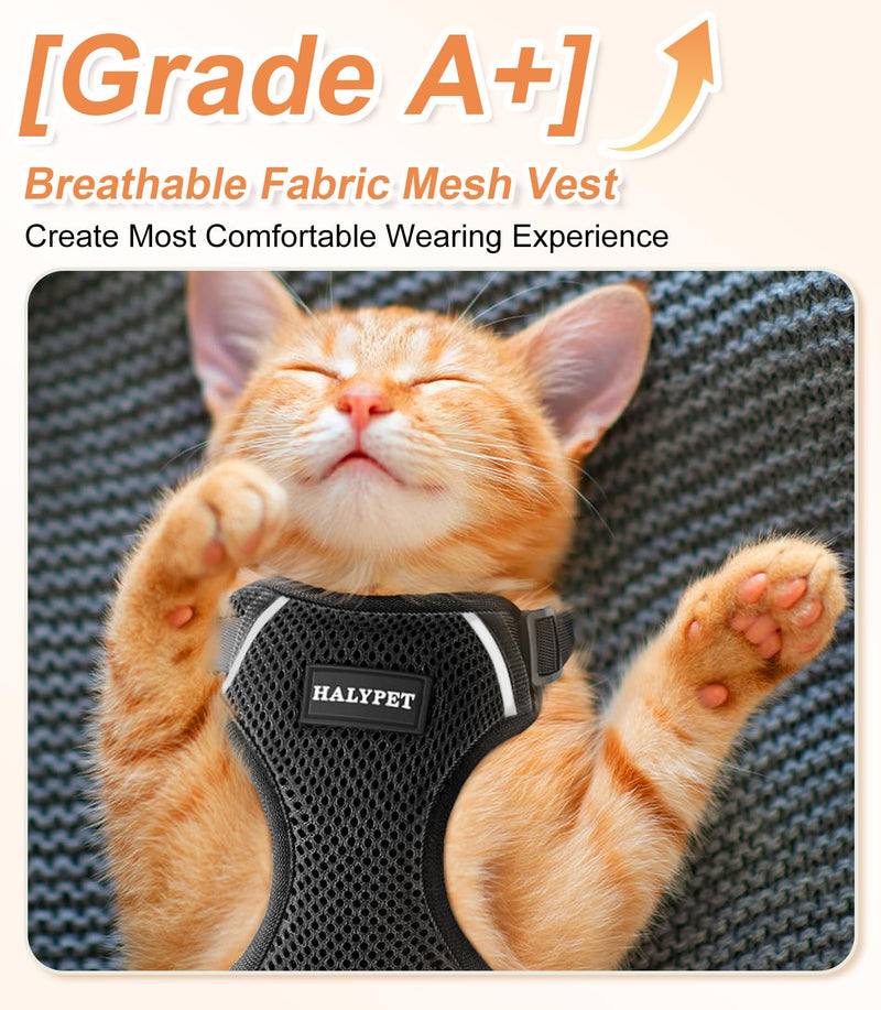Halypet Cat Harness and Leash Set [ MAX Safety Third Generation ] Escape Proof Soft Adjustable Cat Leash Breathable Comfortable Vest Easy to Wear Kitten Harness for Outdoor Walking Black H200 Pro Black Medium (13-18lb) - PawsPlanet Australia
