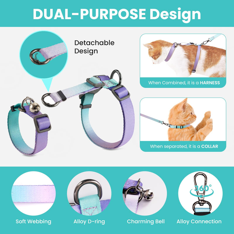 Cat Harness and Leash Set, Collars,Car Seat Belt [4 in 1 Detachable & Adjustable] Escape Proof Cat Harness, Comfortable Soft Lightweight, Walking Travel Kitten Harness for Small Medium Large Cats (M) M