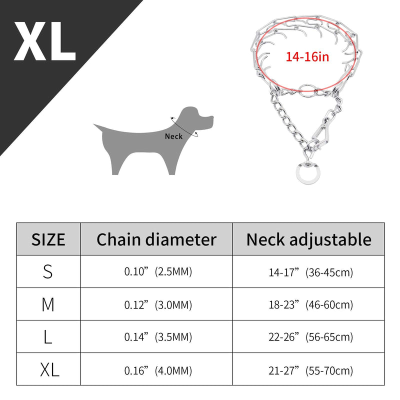Dog Prong Collar, Ultra-Plus Chrome Plated Training Collar with Quick Release Clip for Dogs, Adjustable Pet Pinch Collar with Silver Plating for Small Medium Large Dogs (XL) Metal XL - PawsPlanet Australia
