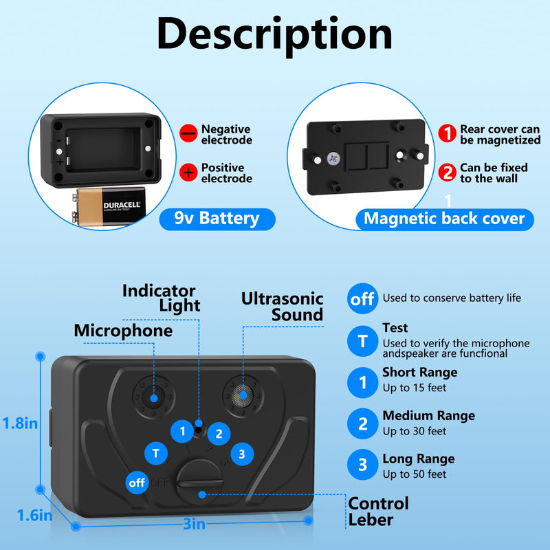 Amerisun Anti Barking Device Sonic Dog Bark Deterrent Professional Dog Training Tool Outdoor Bark Control Device 50ft Range no bark Collar for Dogs Silencer Indoor or Outdoor (Black) Black