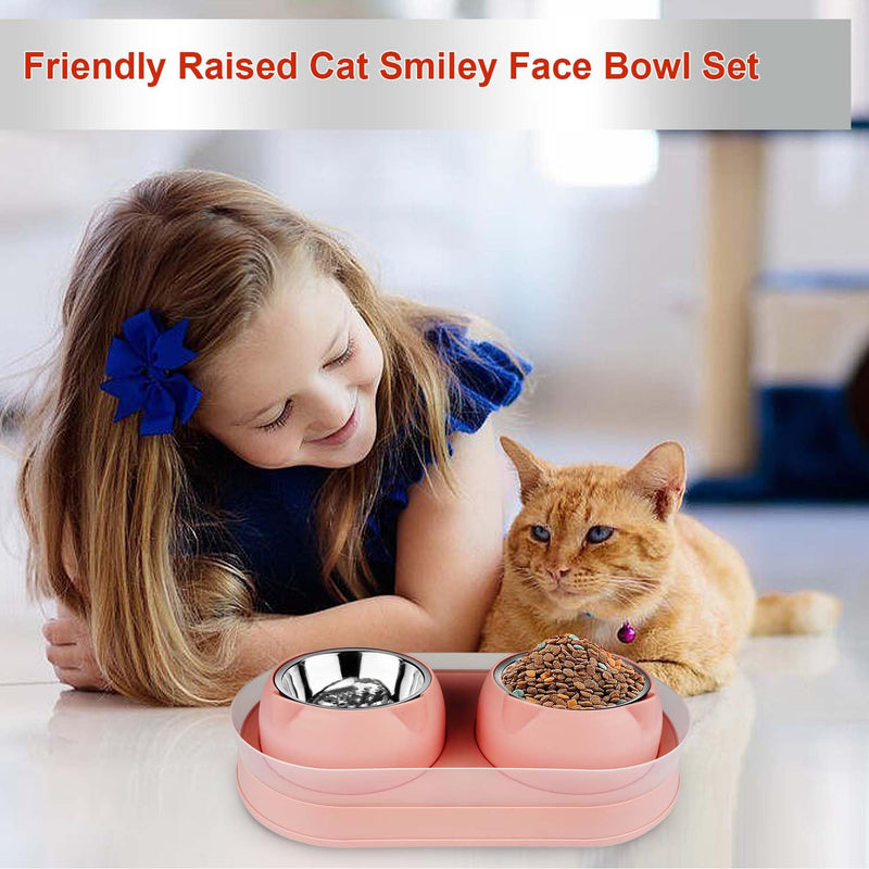 Elevated Cat Food Bowls, Raised Cat Bowl with Stand Stainless Steel, Tilted Cat Bowls Anti Vomiting, Double Cat Food and Water Bowl Set for Cats (Pink) Pink - PawsPlanet Australia