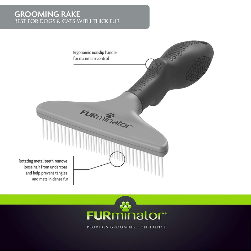 FURminator Dog/Cat Grooming Rake, Grooming Tool, Removes Loose Hair and Tangles, Gray updated model