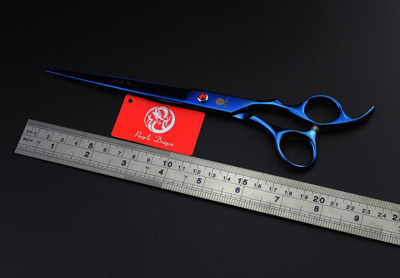 Purple Dragon 8.0 inch Professional Pet Grooming Scissors,Dog Straight Shear, Thinning/Blending Scissor & 2 PCS Curved Shear with Bag (Blue) - PawsPlanet Australia