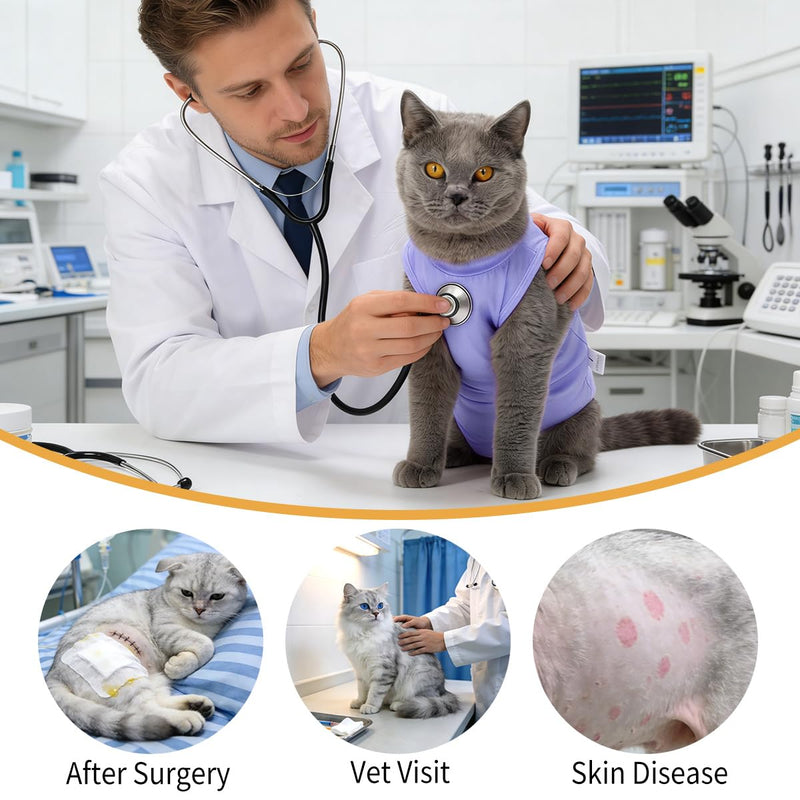 Cat Surgery Recovery Suit Post Surgery Onesie for Cats Soft Medical Pet Shirt Comfortable Cone Alternative to Stop Licking After Spay/Neuter Medium Purple