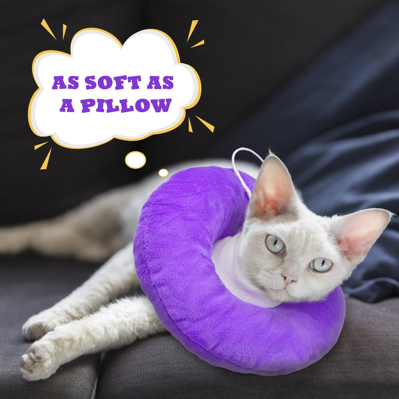 Cat Cones to Stop Licking, Cat Recovery Collar, Soft Donut Collar After Surgery, Adjustable Kitten Doughnut Collars, Elizabethan Collars for Cats, Purple M Medium