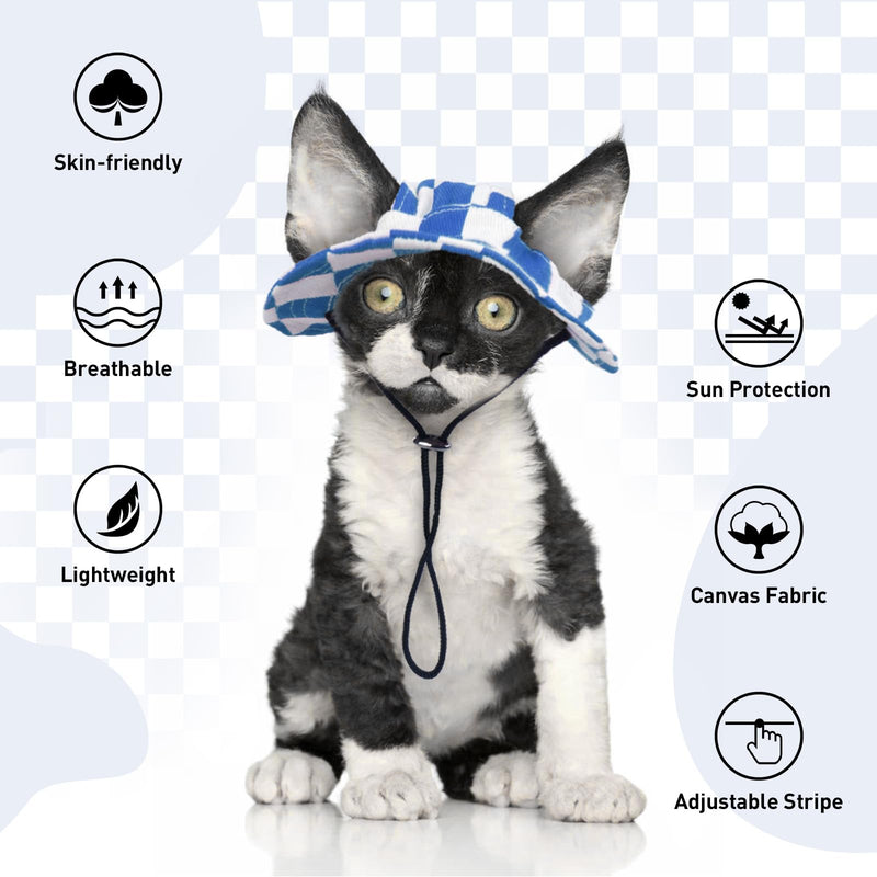 Bonaweite Cat Hats for Cats Only, Sphynx Hat with Ear Hole, Summer Cat Cowboy Hats, Kitten Headwear Mini Sun Sombrero Caps, Pet Chihuahua Sunscreen Baseball Outdoor Climbing Cap Birthday Party Blue