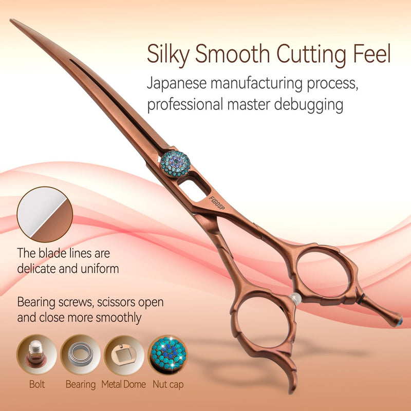 Curved Dog Grooming Scissors 7'' Downward 30° Professional Pet Grooming Trimming Shears for Dogs Suzhi Teddy High Cobalt Alloy Steel for Right Handed Groomers (7, Chocolate Curve) Chocolate Curved Shears 7 inch - PawsPlanet Australia