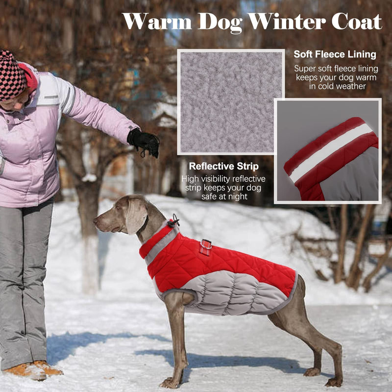 Lelepet Warm Dog Winter Coat Dog Coat Dog Cold Weather Coats Windproof Reflective Turtleneck Fleece Dog Jacket with Harness Thick Dog Fleece Vest XLarge Dog Coat, Dog Coats for Small Medium Large Dogs X-Large Red - PawsPlanet Australia