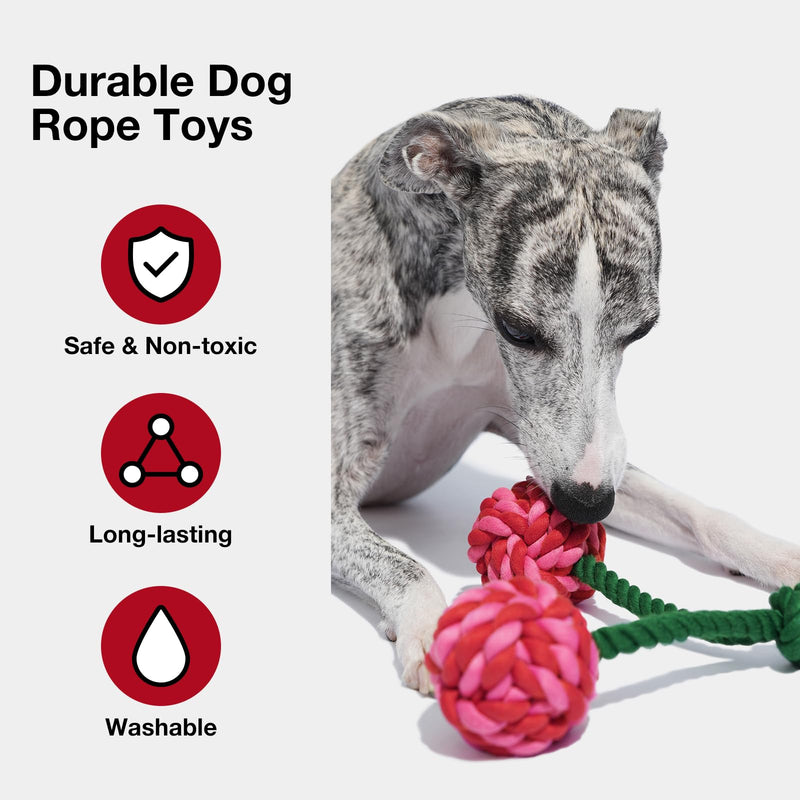 VETRESKA Dog Rope Toys,Durable Tug of War Dog Toy with Ergonomic Grip, Heavy Duty Dog Rope Toy for Large Breed Dog Puppy Training Playing Teething Chew Toys,Christmas Holiday Dog Toy Gifts,Cherry Cherry - PawsPlanet Australia