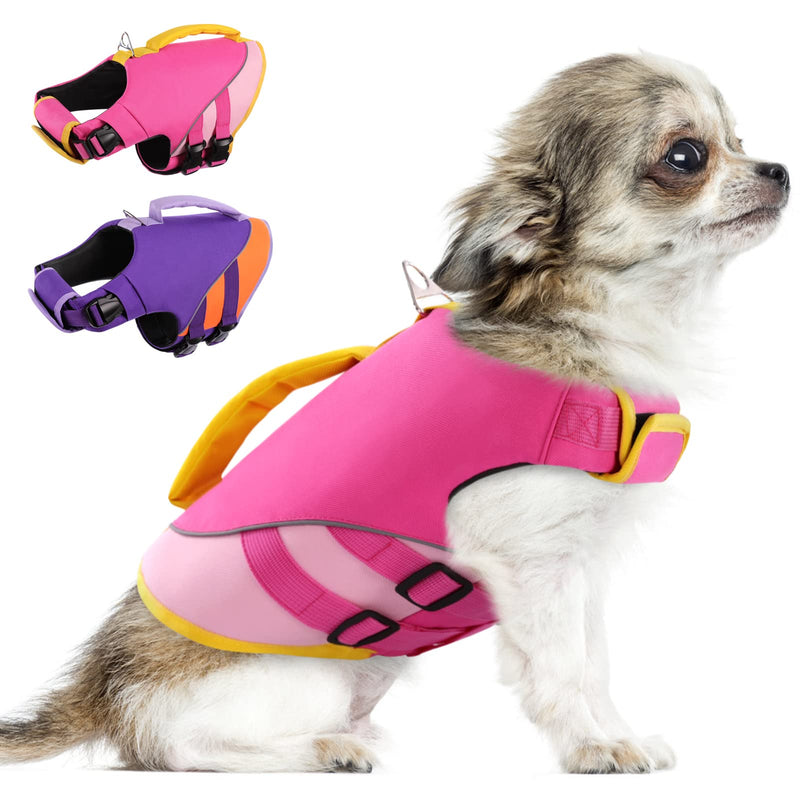 Queenmore Dog Life Jacket,Dog Life Vest for Swimming Boating,Life Jackets for Small Large Medium Dogs,Ripstop Pet Life Vests with Strong Rescue Handle (X-Small, Pink/Fuchsia) X-Small