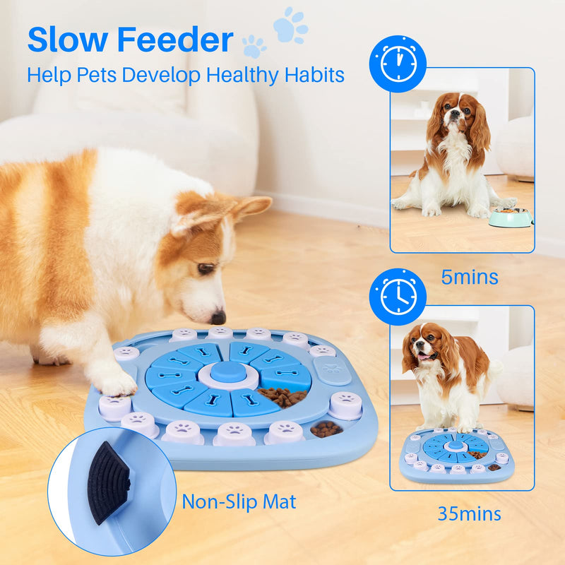 Puzzle Feeder Dog Toy for Large Medium Dogs, Mentally Stimulating Toys, Treat Dispensing Dog Toys, Enrichment for Smart Dogs, Pet Toy, Blue, 11.8X11.8X1.38inch Level 3-Blue - PawsPlanet Australia