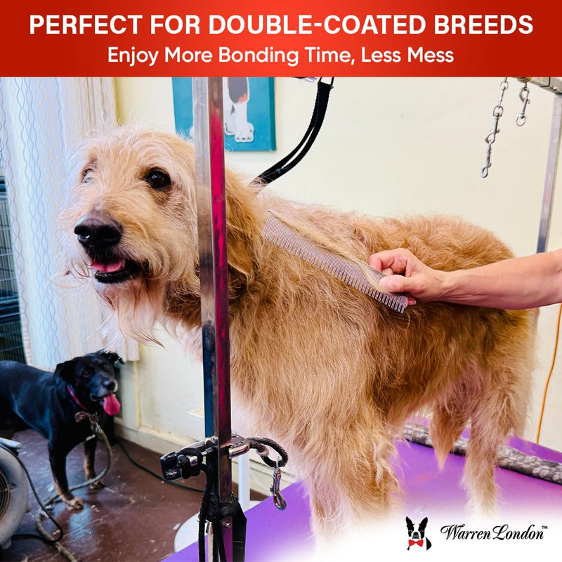 Warren London Carding Pro XL Comb 9in | Copper Grooming Comb with Dual-Length Teeth | Removes Undercoat, Loose Fur, and Dander | Groom like a Professional - PawsPlanet Australia