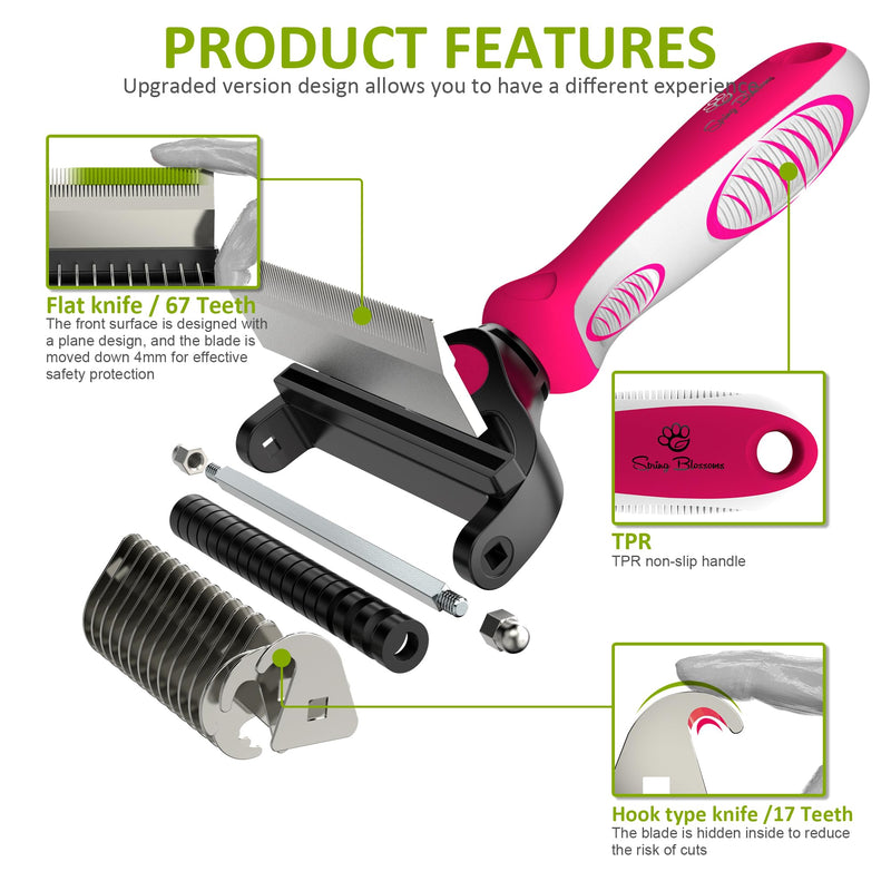 Spring Blossoms-2 in 1 Professional Grooming Rake for Cats & Dogs-Dematting Comb for Easy Mats & Tangles Removing,Pet Brush Safe No More Nasty Shedding and Flying Hair (Rose) Rose