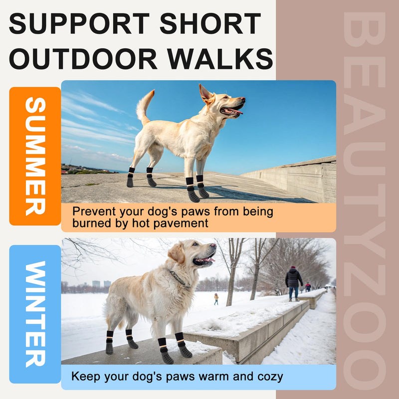 BEAUTYZOO Dog Socks, Non Slip Dog Socks to Prevent Licking Paws -Dog Boots & Paw Protectors with Grippers on Hardwood Floors, Dog Shoes for Hot/Cold Pavement Small Medium Large Senior Dogs Booties Dark Grey L(2.6"-3" W | Pack of 4) - PawsPlanet Australia