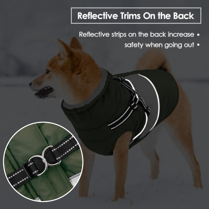 SUNFURA Dog Coat, XXXL Dog Jacket Winter with Harness Built in, Waterproof Pet Snow Jacket with Furry Collar for Chilly Day, Reflective Fleece Snowsuit for Extra Large Dogs, Army Green 3XL XXX-Large - PawsPlanet Australia