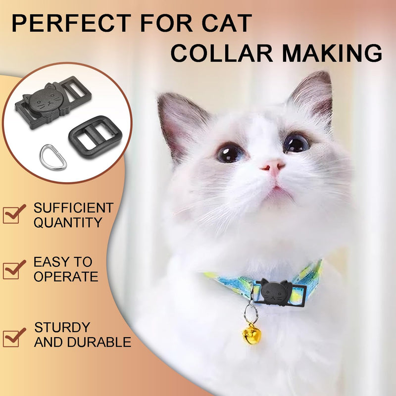 3/8" Breakaway Cat Collars Clasp Kit, 20 Set Break Away Lanyard Clasp Cat Safety Collar Paracord Buckles Accessories(Black) Buckle+Slider+Ring - Black - PawsPlanet Australia