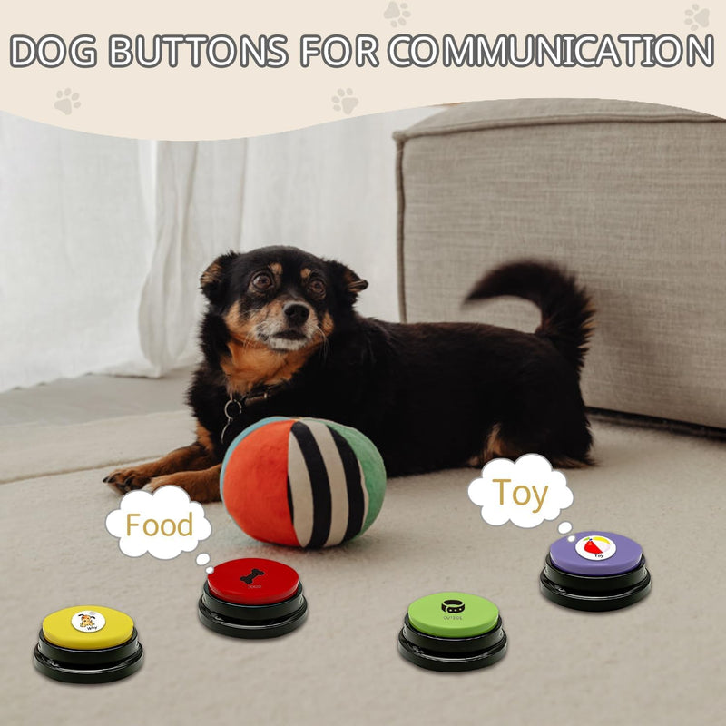 RIBOSY Set of 6 Dog Buttons, Recordable Button, Dog Training Buzzer with 50 Stickers, Record Playback Your Own Message to Teach Your Dogs Voice What They Want - PawsPlanet Australia