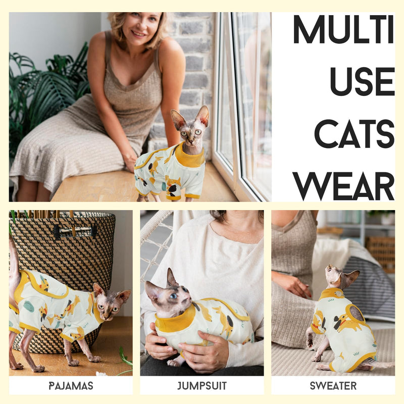 DENTRUN Cat Surgery Recovery Suit Female Male Soft Onesie, Kitten Surgical Collar Cone Alternative Shirt, Abdominal Wounds Anti-Licking Pajama for Small Pets Spay, Cat Body Suit Post Surgery S Yellow Puppy