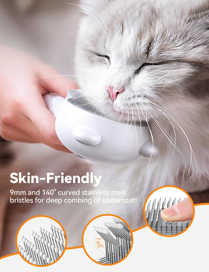 Cat Steam Brush, Brushes for Indoor Cats with Release Button, Dual Speed Spray USB Rechargeable Grooming Supplies, Cat Brush for Shedding Suitable for All Long-haired and Short-haired Pets White - PawsPlanet Australia