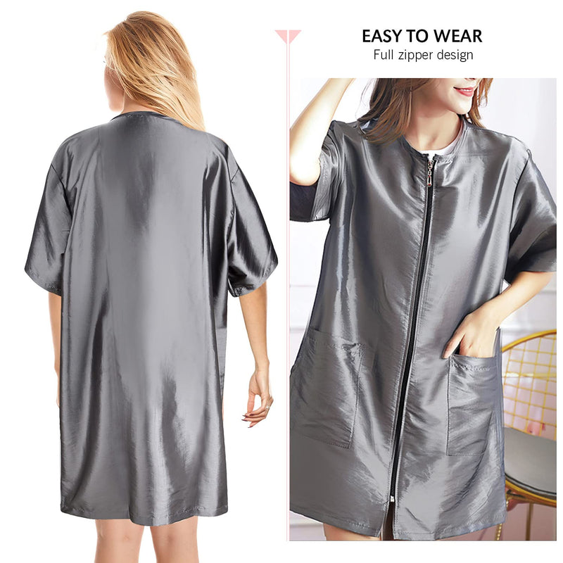 Noverlife Pet Grooming Workwear with Full Zipper, Lightweight Splash Proof Short & Long Sleeves Hair Grooming Smock Jacket X-Large Short Sleeves - Grey - PawsPlanet Australia