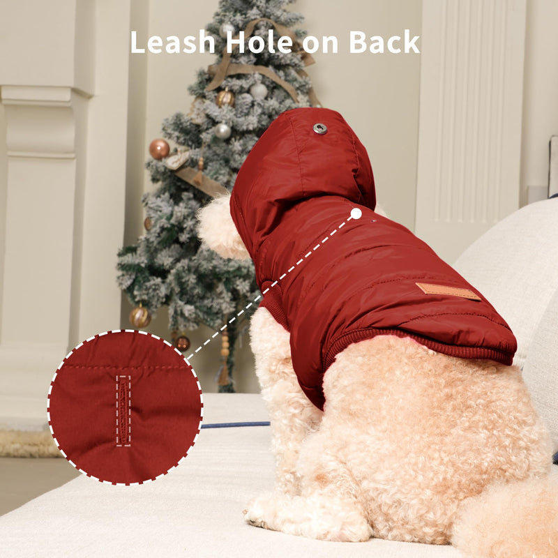 Fleece Lining Extra Warm Dog Hoodie in Winter for Small Dogs Jacket Puppy Coats with Hooded,Red M Medium (Pack of 1) Red - PawsPlanet Australia