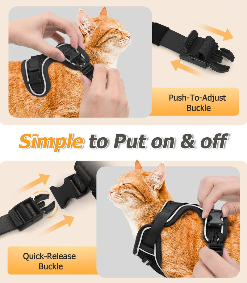 Halypet Cat Harness and Leash Set - MAX Safety 4th-Gen Upgrade, Escape Proof, Adjustable, Comfortable Soft Vest, Easy to Wear Kitten Harness with Reflective Strip for Cats Walking - Small Black H600 Pro Black Small (7-12lb) - PawsPlanet Australia