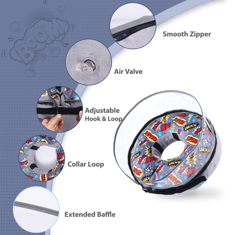 Crazy Felix Soft Inflatable Dog Cone Collar for Large Medium Small Dogs, Cone for Dogs After Surgery, Donut Recovery Cones to Stop Licking and Scratching, Elizabethan Collar with Baffle(Grey,L) L (Neck: 12-18 in) Grey - PawsPlanet Australia