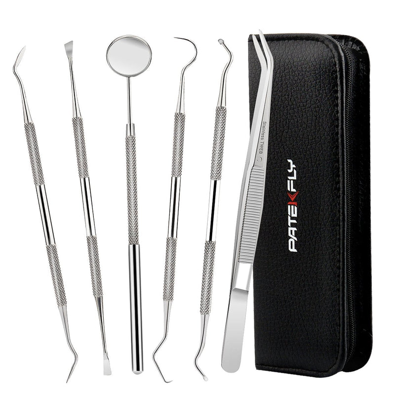 Dental Tools,Patekfly Stainless Steel 6 Pack Dental Pick Dental Floss, Dental Hygiene Tool Set,Tooth Scraper Plaque Tartar Remover Dental Tweezers Gum Floss for Personal Oral Care & Pet Use - PawsPlanet Australia