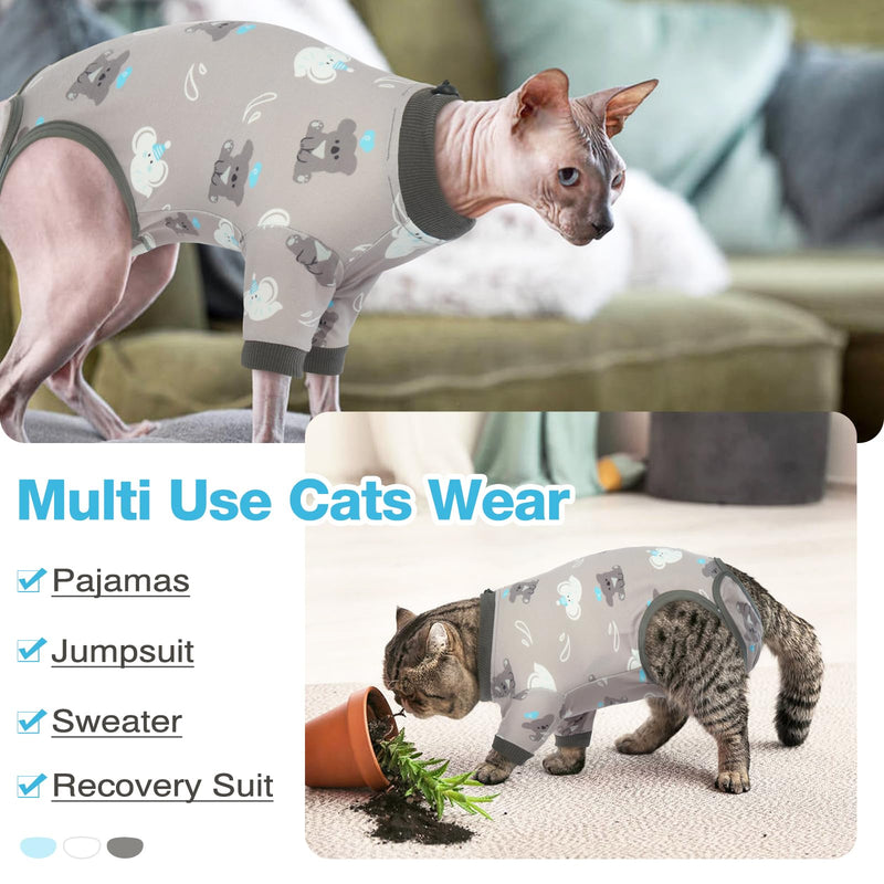 DENTRUN Cat Surgery Recovery Suit Female Male Cats Spay/Neuter Suit Soft Onesie After Surgery, Kitten Surgical Collar Cone Alternative Shirt, Abdominal Wounds Anti-Licking Cat Body Suit Post Surgery Medium Grey