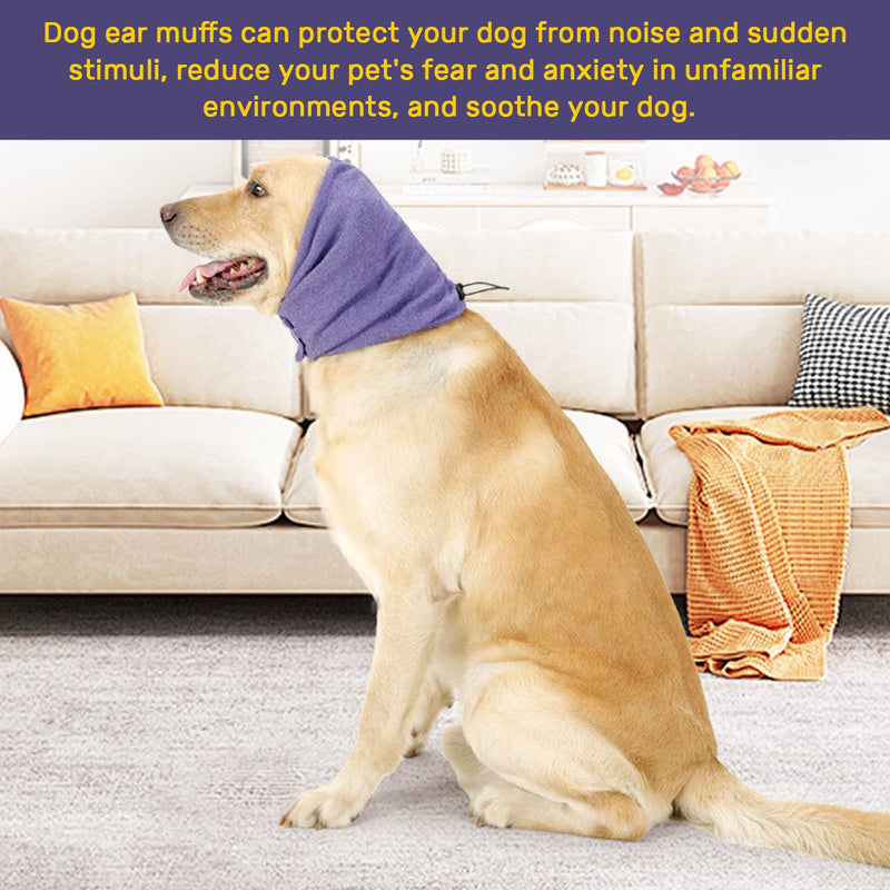 Dog Snood Earmuffs Calming Hood Ear and Neck Warmer Adjustable Noise-Reducing Dog Ear Protectors Comfort Pet Ear Covers for Anxiety Relief, for Medium Dogs 9–18kg (Purple, M)
