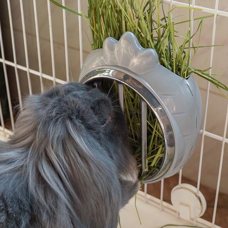Small Animal Hay Feeder, Chew-Proof ABS Body, 304 Stainless Steel Grid Timothy Alfalfa Rack for Rabbit Bunny Guinea Pig Chinchilla Cage Hutch Crat (34oz, Gray) 34oz - PawsPlanet Australia