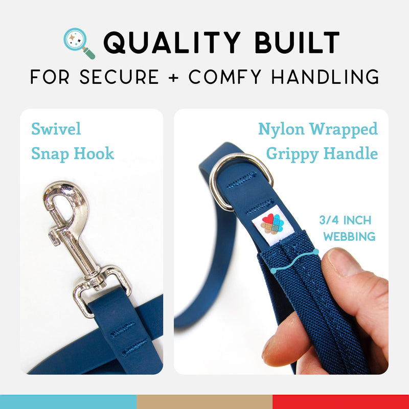 Wildebeest Funston Waterproof Dog Leash - Heavy Duty 4ft Long Leash for Small, Medium and Large Dogs - 1000D Nylon, Scratch & Stink-Resistant & Pill-Free - Nylon Wrap Handle (3/4" Wide, 4 ft Length) Navy - PawsPlanet Australia