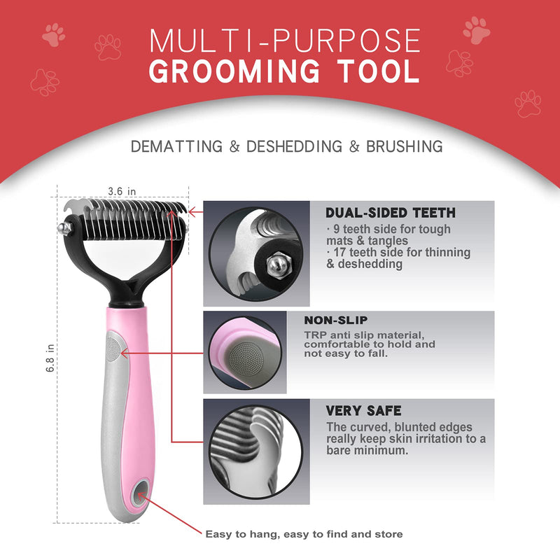 GOESWELL Dog brush for shedding Undercoat Rake for Dogs & Cats - Double Sided Brush for Dematting Comb Grooming Tool kit - Nail Clippers & Nail File (Pink(3 Pack)) Pink(3 Pack) - PawsPlanet Australia
