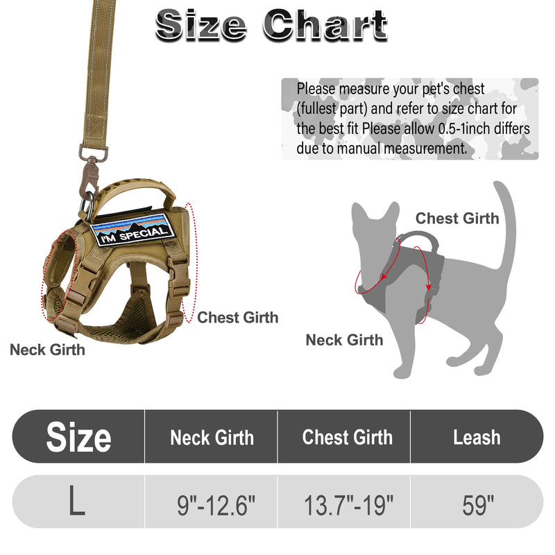 Tactical Cat Harness and Leash for Walking Esacpe Proof,Adjustable Soft Mesh Large Cat Vest with Rubber Handle Easy to Control,Molle Pathes L A-khaki - PawsPlanet Australia