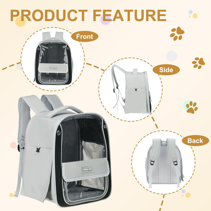 Pet Backpack Carrier, Portable and Ventilated, Oxford Cloth, Dogs Cats and Small Animals Travel Bag 13", (Gray, 1 Pcs), Intended for Hiking/Camping/Traveling Gray - PawsPlanet Australia