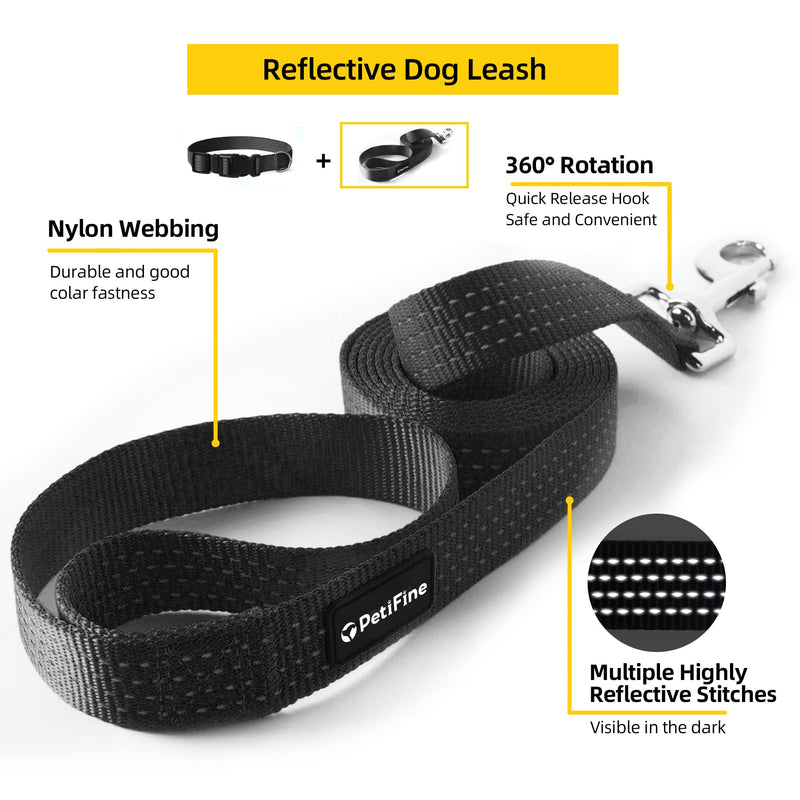 PetiFine Reflective Dog Collar, Adjustable Classic Nylon Dog Collars for Small/Medium/Large Dogs, High Visibility Dog Collars with Quick Release Buckle (Collar+Leash L, Black) Large(18"-26") - PawsPlanet Australia