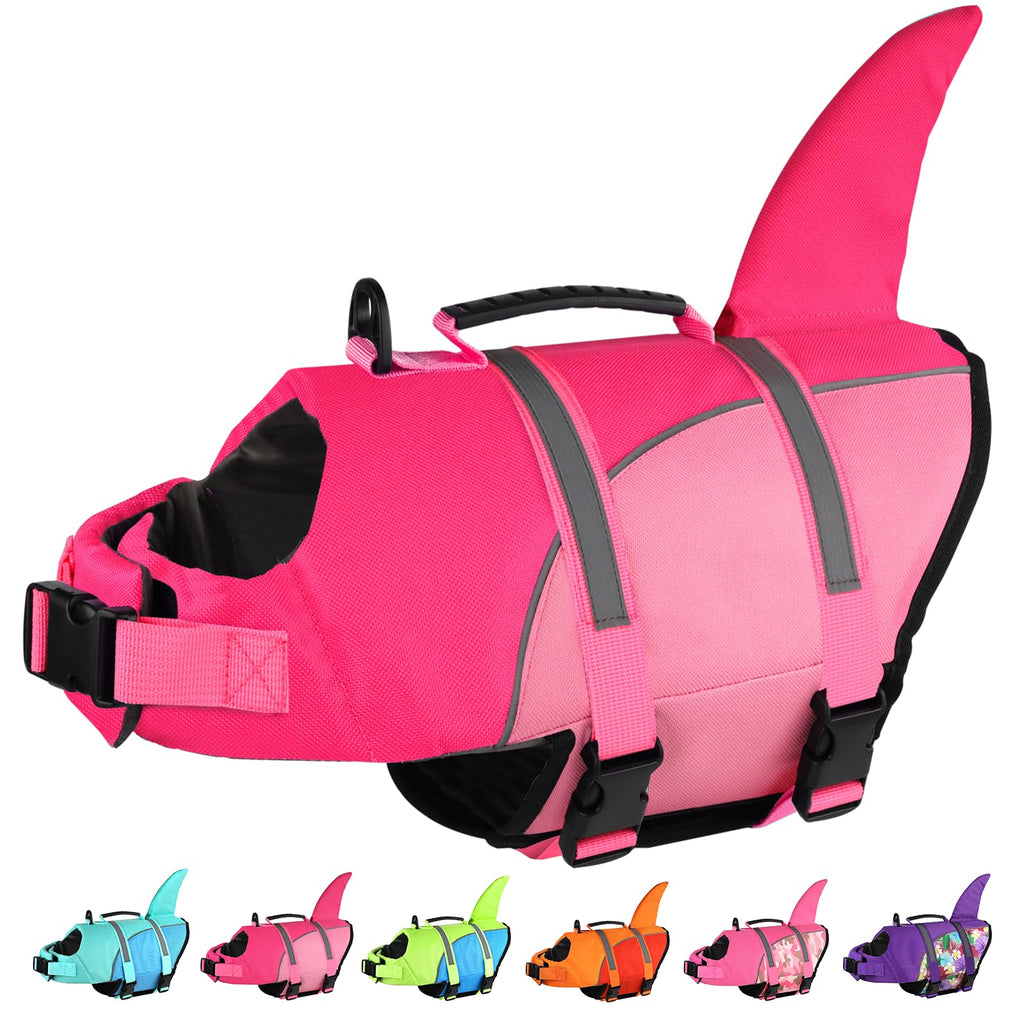 Doglay Dog Life Vest, Ripstop Cute Shark Dog Life Jacket with Superior Buoyancy and Rescue Handle, Adjustable Dog Life Vests for Boating Swimming, Pet Flotation Vest for Small Medium Large Dogs. Pink & Light Pink