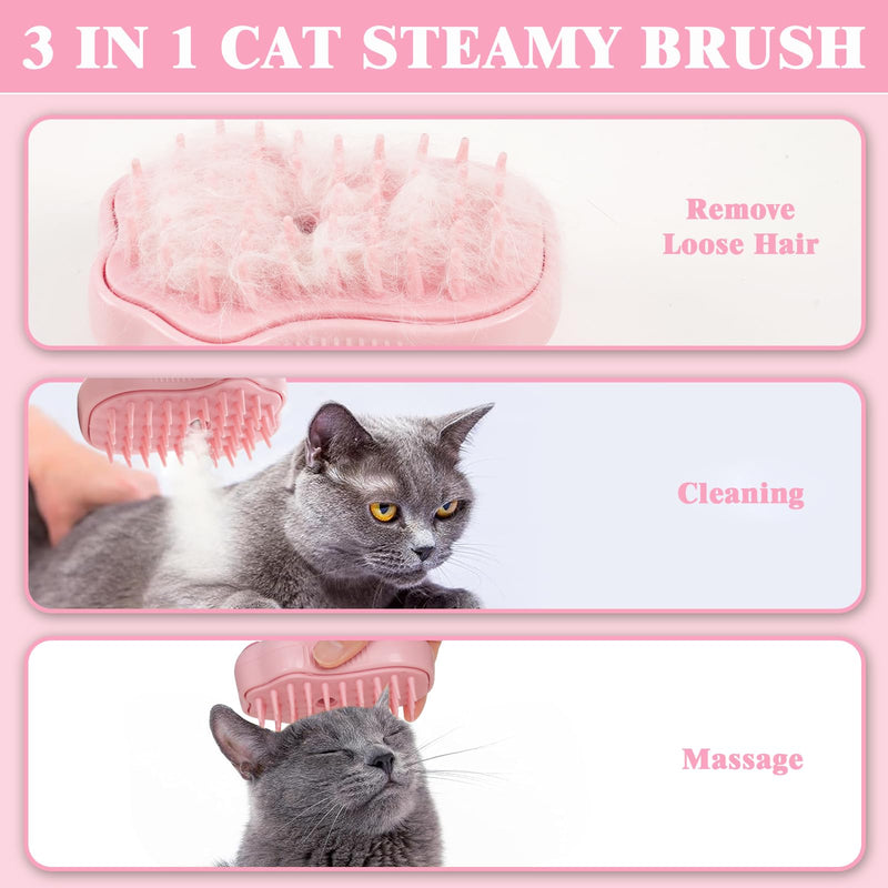 FRAMICS 3-in-1 Rechargeable Silicone Pet Brush - Steamy Self-Cleaning Massage Comb for Cat and Dog Hair Removal (Pink) 1 Pcs Cat Claw-Pink