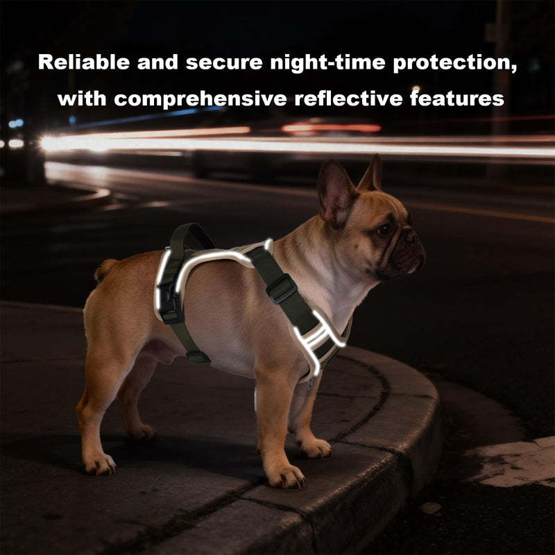No-Pull Dog Harness for Small & Medium Dogs, Reflective Adjustable Vest with 2 Leash Attachment Points, Padded Handle for Easy Walking, Training & Outdoor Control (Khaki, S) khaki - PawsPlanet Australia